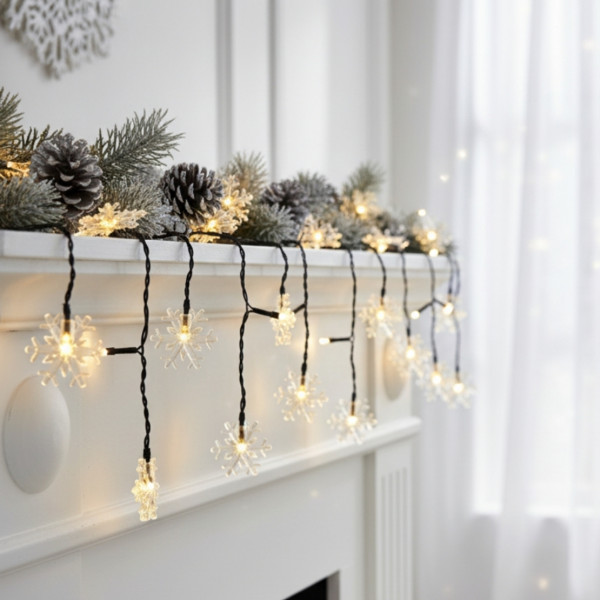 Многоцветни коледни LED лампички със снежинки - Многоцветни, дължина - 5м ,28бр лампички SD65