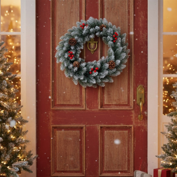 Голям коледен венец, декориран с изкуствени елхови шишарки, 50см - SD77