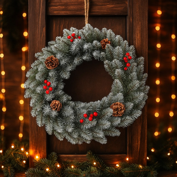 Голям коледен венец, декориран с изкуствени елхови шишарки, 50см - SD77 1