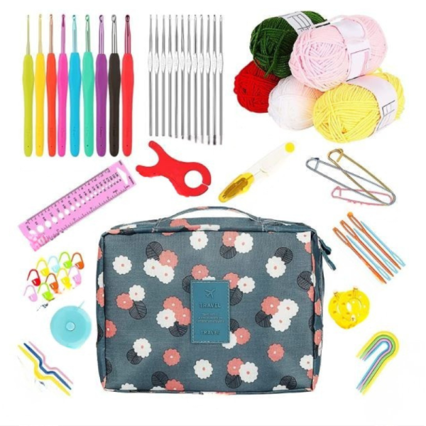 Комплект аксесоари за плетене, 58 части, алуминиеви куки – Пълен сет за начинаещи и напреднали