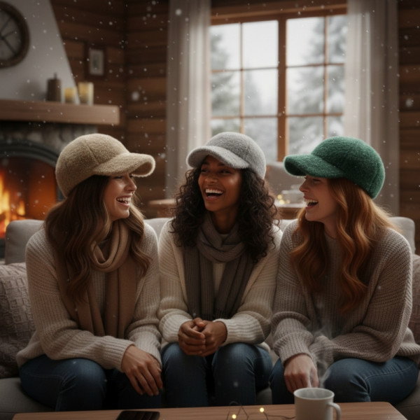 Топла дамска шапка с козирка – зимен пухкав модел