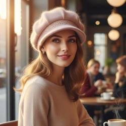 Дамска зимна плетена шапка с козирка и декоративни камъчета