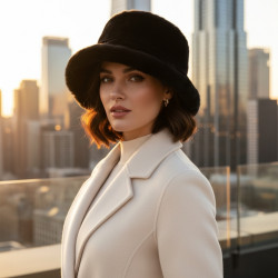 Дамска пухкава зимна шапка тип клош