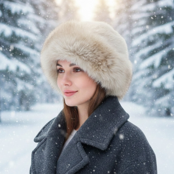 Дамска пухкава зимна шапка от изкуствен косъм