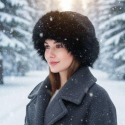 Дамска пухкава зимна шапка от изкуствен косъм