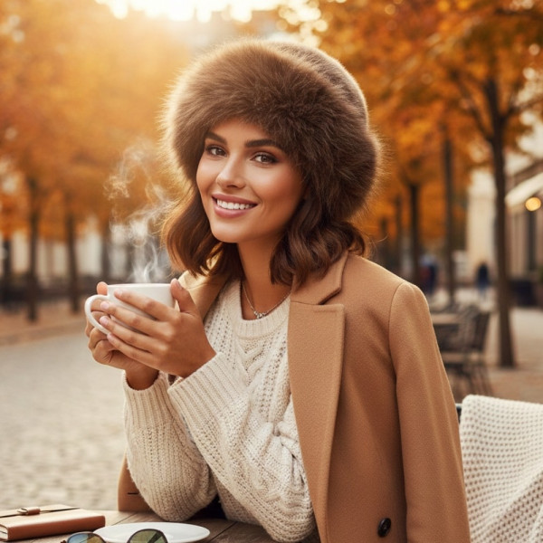 Дамска пухкава зимна шапка от изкуствен косъм 4