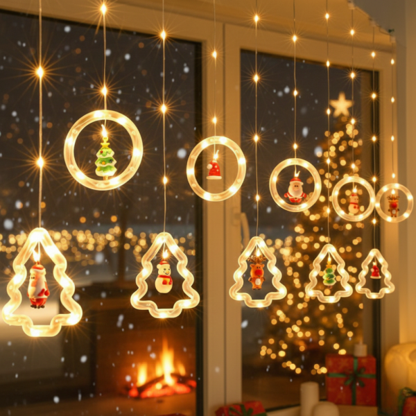 Светещ коледен гирлянд с рингове и малки коледни фигурки SD50