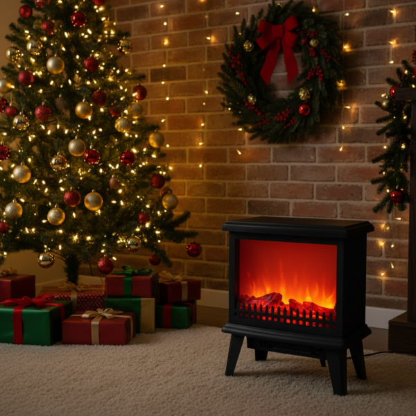 Декоративна коледна камина с реалистичен ефект на горящ огън