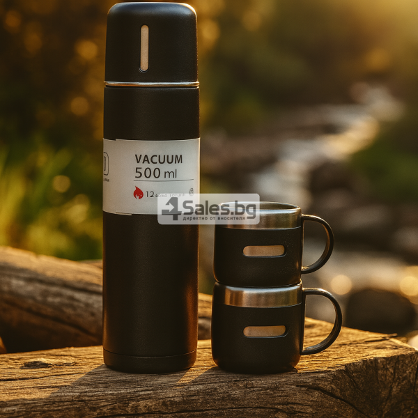 Подаръчен комплект термос с 3 чаши в различни цветове