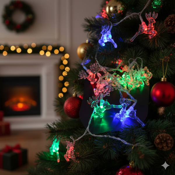 Многоцветни коледни LED лампички с еленчета - Многоцветни, дължина - 5м ,28бр лампички SD66 5