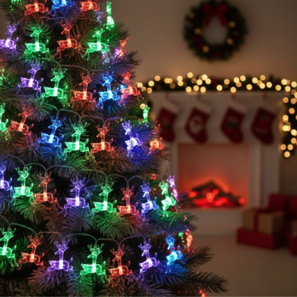 Многоцветни коледни LED лампички с еленчета - Многоцветни, дължина - 5м ,28бр лампички SD66 1