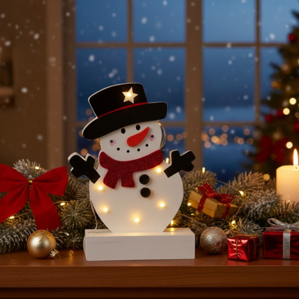 Светеща коледна украса във формата на снежен човек 25 см SD161