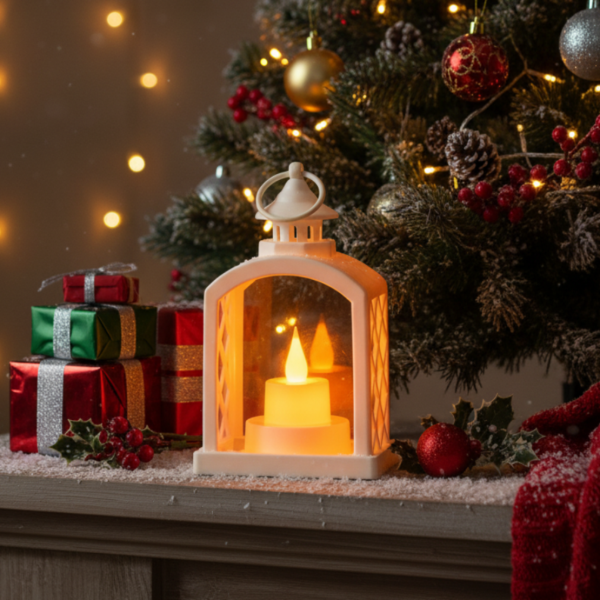 Бял Коледен LED фенер с топла светлина T-4190