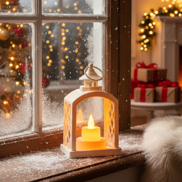 Бял Коледен LED фенер с топла светлина T-4190 1