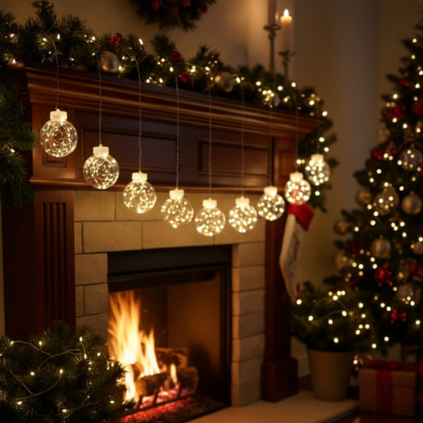 Празнични LED светлини топка с  10 топки в бяла студена и бяла топла светлина SD8