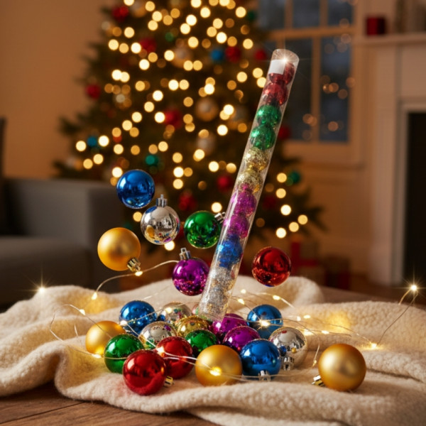 Празничен комплект от 12 бр. цветни топки в разнообразие от цветове и размери