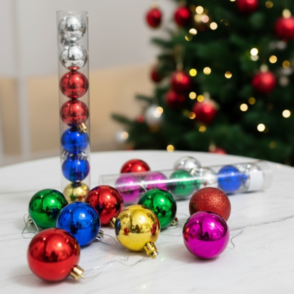 Празничен комплект от 12 бр. цветни топки в разнообразие от цветове и размери