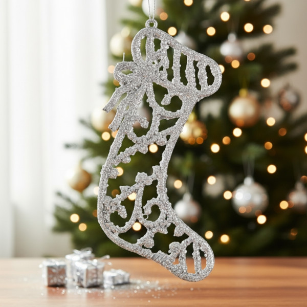 Коледна блестяща украса за елха във форма на Коледен чорап A-5734