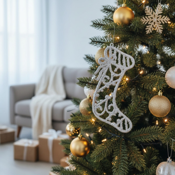 Коледна блестяща украса за елха във форма на Коледен чорап A-5734