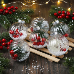 Комплект от 6 прозрачни топки за елха пълни с коледна декорация SD29