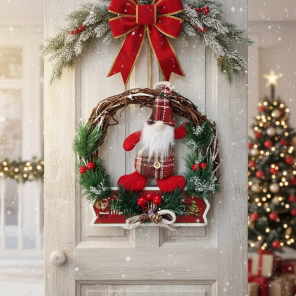 Ръчно изработен коледен венец с Джудже 1