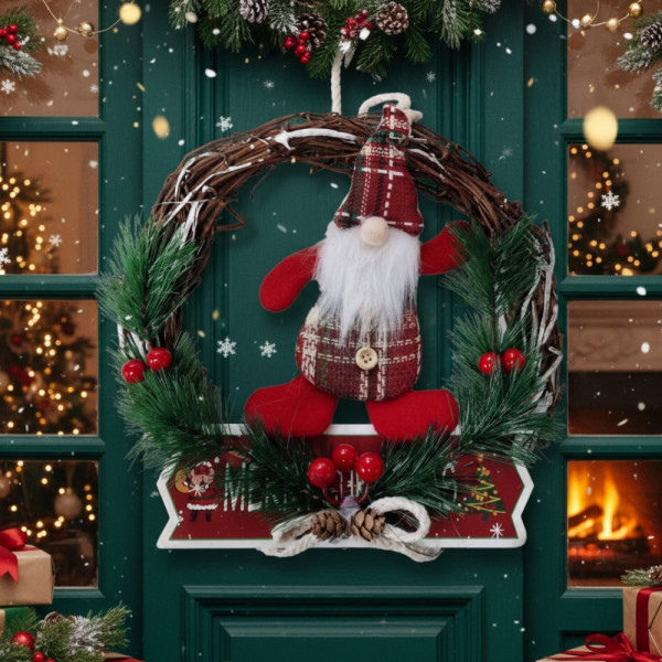 Ръчно изработен коледен венец с Джудже 3