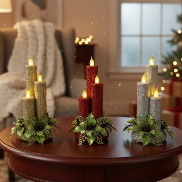 Коледна магия с три бляскави LED свещи T-4168 1