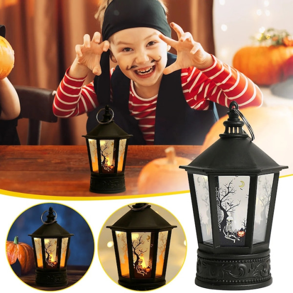 Декоративен LED фенер за Хелоуин – Реалистичен пламък и тематични шарки
