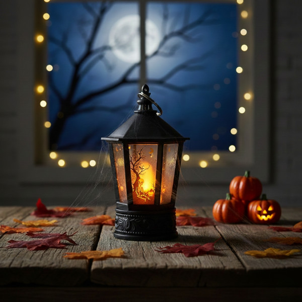 Декоративен LED фенер за Хелоуин – Реалистичен пламък и тематични шарки 1