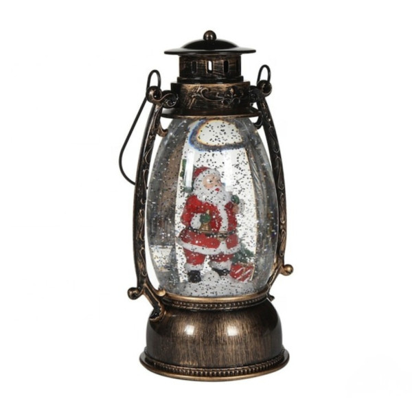 Коледен декоративен фенер – LED светлина, въртяща се фигурка на Дядо Коледа, снеговалеж и музика 2