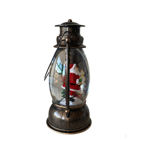Коледен декоративен фенер – LED светлина, въртяща се фигурка на Дядо Коледа, снеговалеж и музика 3