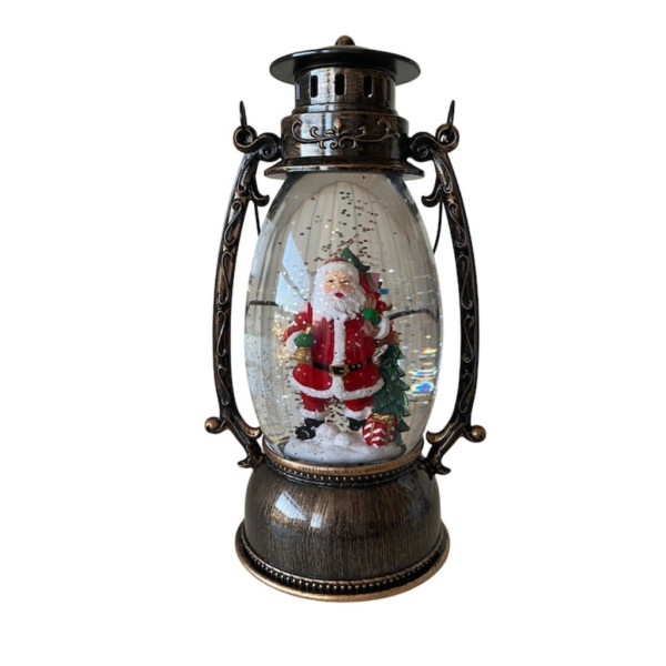 Коледен декоративен фенер – LED светлина, въртяща се фигурка на Дядо Коледа, снеговалеж и музика