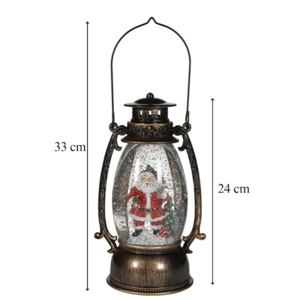 Коледен декоративен фенер – LED светлина, въртяща се фигурка на Дядо Коледа, снеговалеж и музика 8