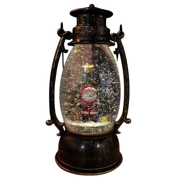 Коледен декоративен фенер – LED светлина, въртяща се фигурка на Дядо Коледа, снеговалеж и музика 12