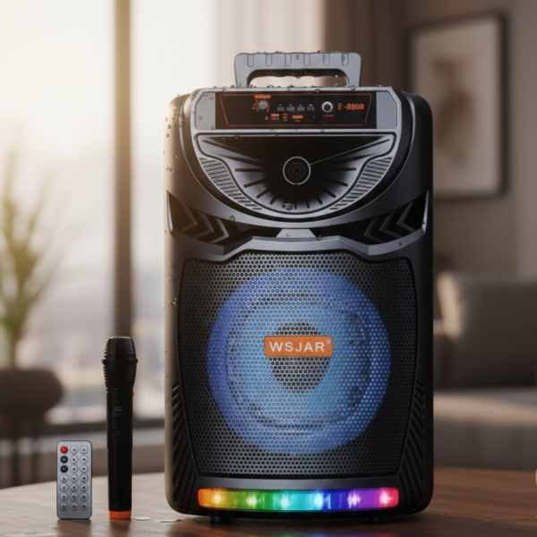Bluetooth караоке колона с безжичен микрофон – 8,5″ говорител, LED светлини, TWS и FM радио 2