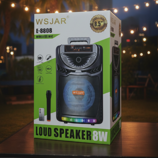 Bluetooth караоке колона с безжичен микрофон – 8,5″ говорител, LED светлини, TWS и FM радио 4