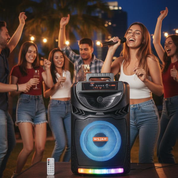 Bluetooth караоке колона с безжичен микрофон – 8,5″ говорител, LED светлини, TWS и FM радио