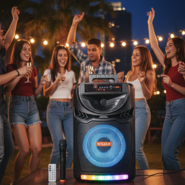 Bluetooth караоке колона с безжичен микрофон – 8,5″ говорител, LED светлини, TWS и FM радио