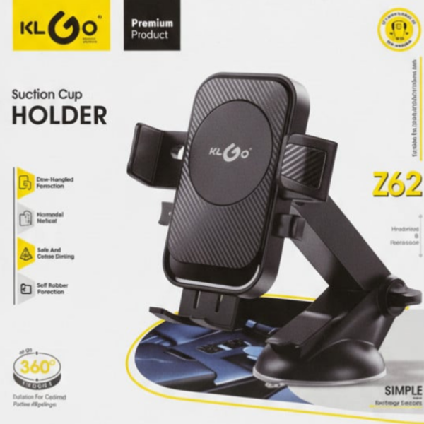 Стойка за телефон за кола KL GO Suction Cup Holder Z62 – 360° въртене, вендуза с гел, универсална съвместимост