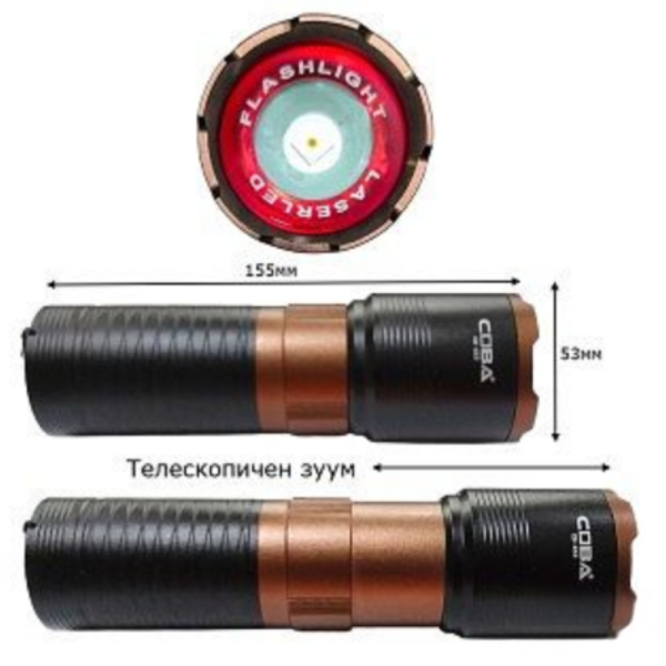 Мощен LED фенер COBA TG – 2000 м обхват, USB Type-C зареждане, Power Bank функция