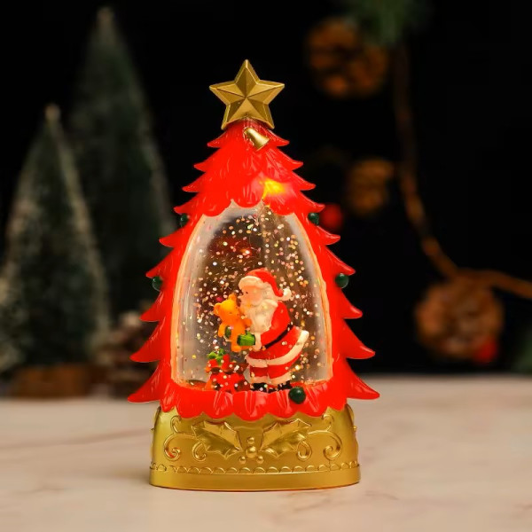 Коледна LED декоративна лампа с вода и брокат – празнична светлина и магия в елховиден дизайн 2