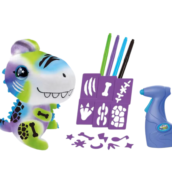 Плюшен динозавър за оцветяване с аерограф – креативен коледен подарък за деца