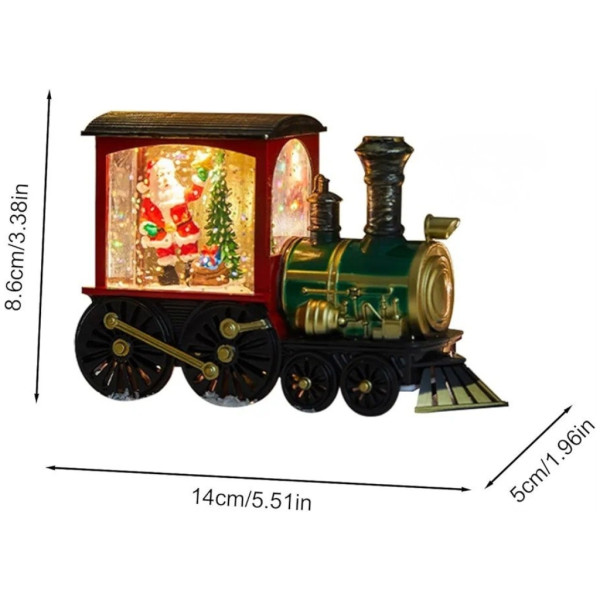 Коледна декоративна композиция „Влакът на Дядо Коледа“ с LED светлина, вода и брокат 5
