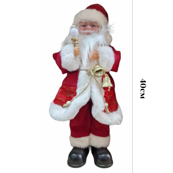 Декоративен Дядо Коледа със светеща факла и камбанки, на батерии - SD84