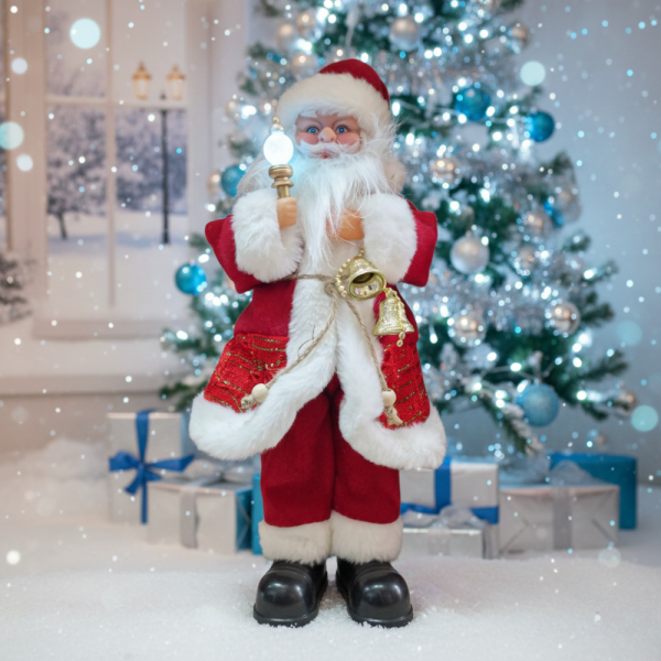 Декоративен Дядо Коледа със светеща факла и камбанки, на батерии - SD84