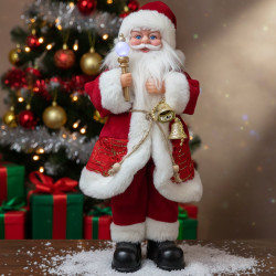 Декоративен Дядо Коледа със светеща факла и камбанки, на батерии - SD84