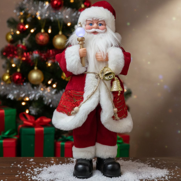 Декоративен Дядо Коледа със светеща факла и камбанки, на батерии - SD84