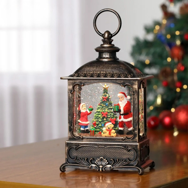 Коледен фенер с LED светлина, музика и таймер – празнична коледна декорация 1