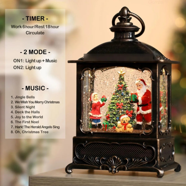 Коледен фенер с LED светлина, музика и таймер – празнична коледна декорация 2