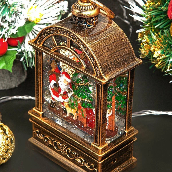 Коледен фенер с музика и снежен ефект – празнична лампа с LED светлина